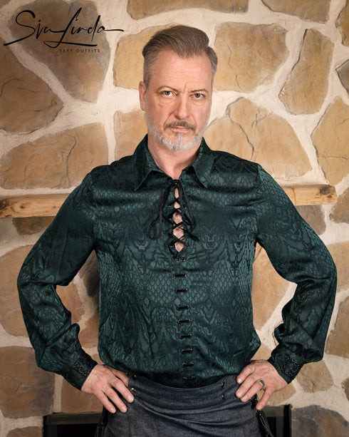 SiaLinda for Men: Rikard, gothisches Jacquardhemd smaragd grün - SiaLinda.com